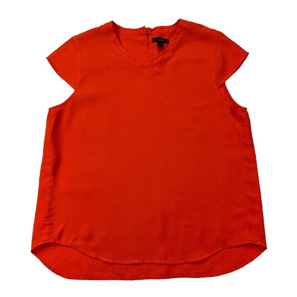 J. Crew Women's Size 14 Drapey Oxford Crepe Blouse Orange Cap Sleeve Style B8702 - Picture 3 of 16